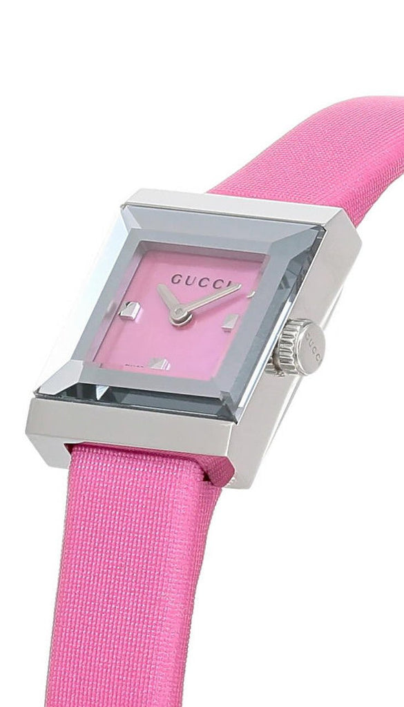 Gucci G-Frame Square Fuchsia Mother of Pearl Dial Fuchsia Leather Strap Watch For Women - YA128533