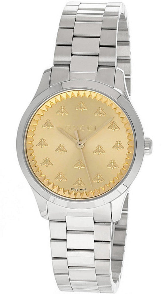 Gucci G Timeless Quartz Gold Dial Silver Steel Strap Watch for Women - YA1265035