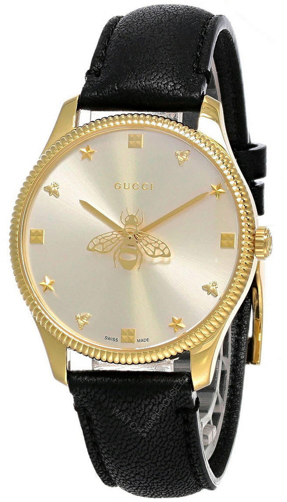 Gucci G Timeless Quartz Silver Dial Black Leather Strap Watch For Women - YA1264181