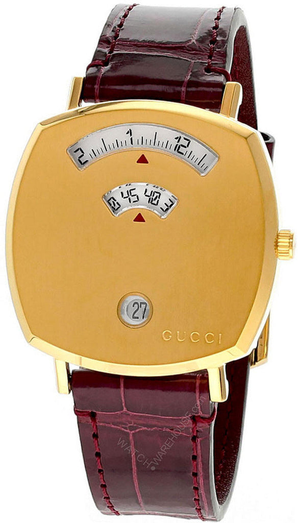 Gucci Grip Quartz Gold Dial Maroon Leather Strap Watch For Women - YA157402