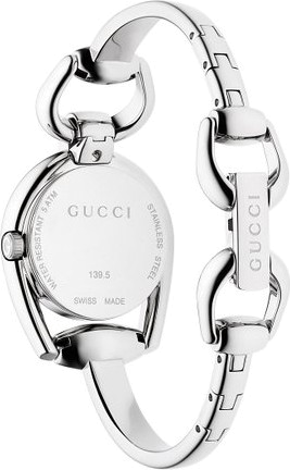 Gucci Horsebit Collection Mother of Pearl Black Dial Silver Steel Strap Watch For Women - YA139503