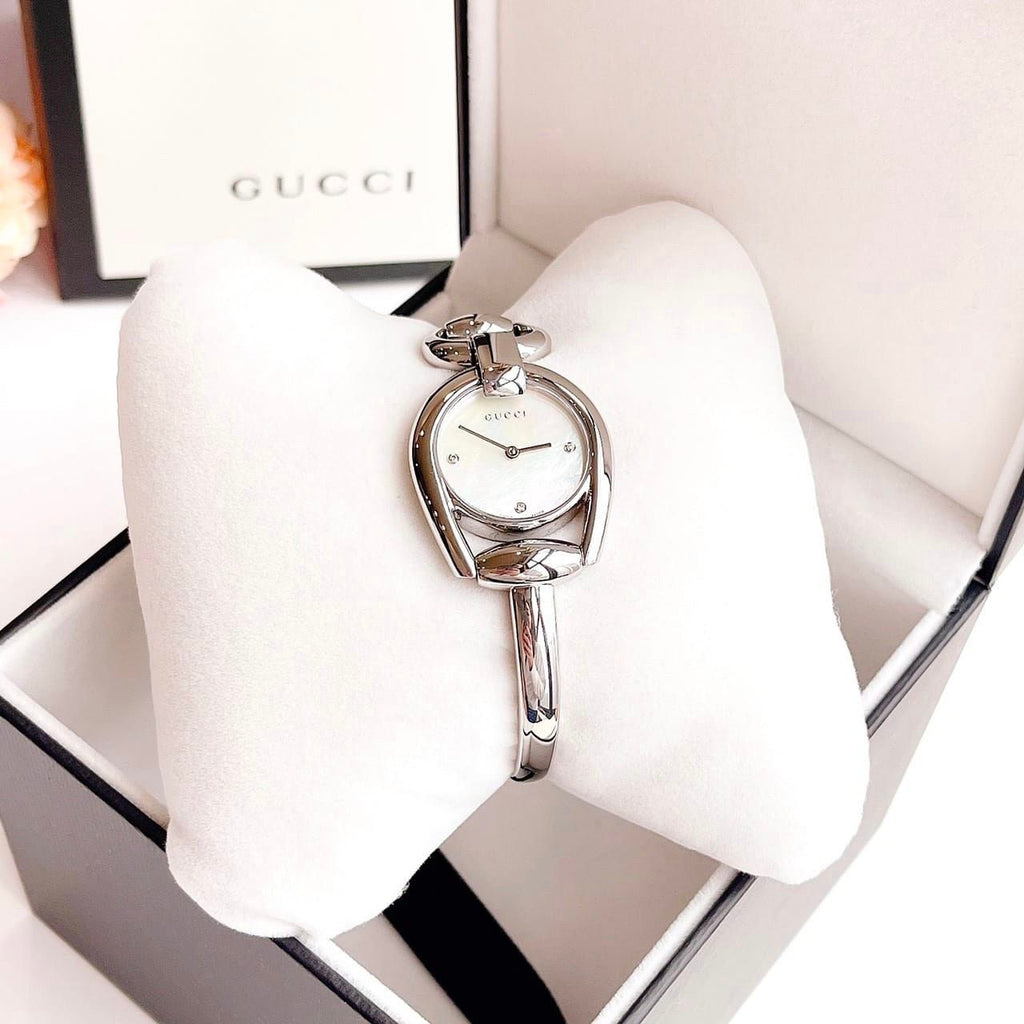 Gucci Horsebit Collection Diamonds Mother of Pearl Dial Silver Steel Strap Watch For Women - YA139506