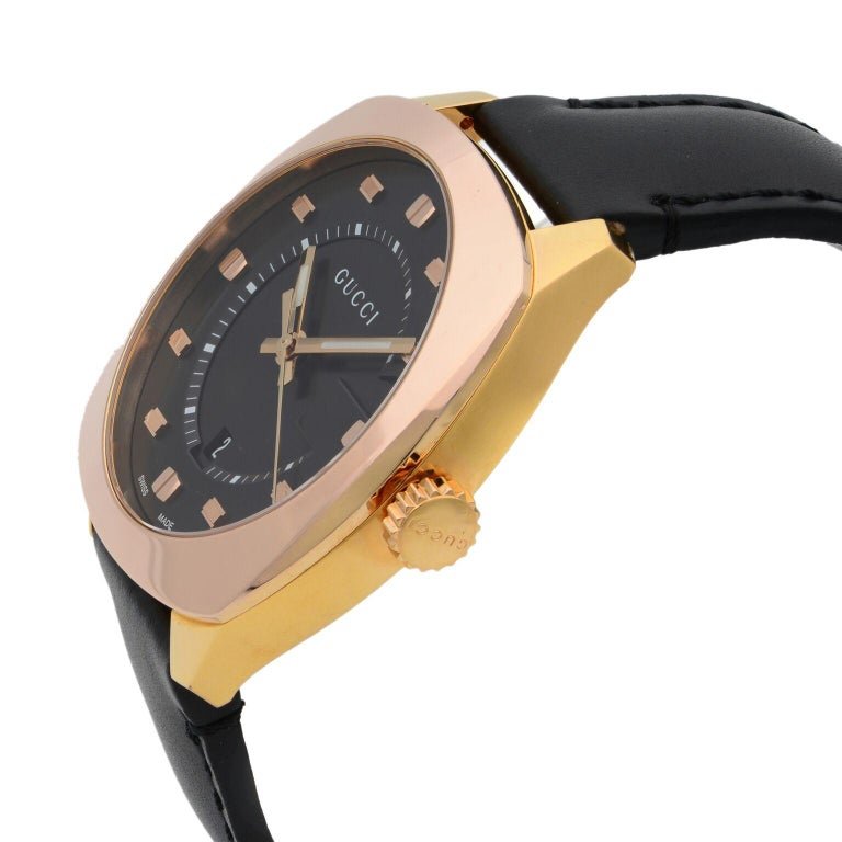 Gucci GG2570 Quartz Black Dial Black Leather Strap Watch For Men - YA142309