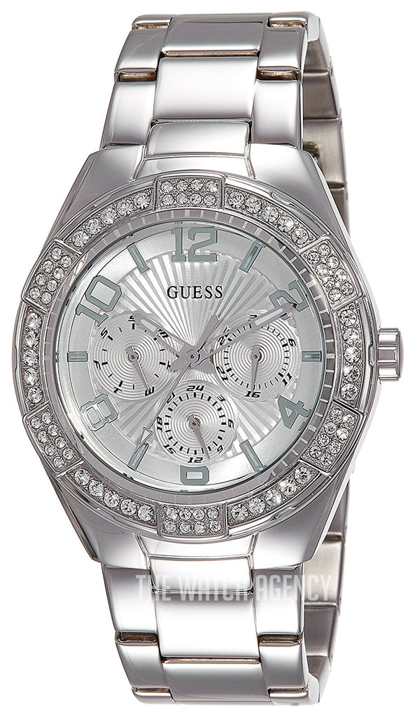 Guess Luna Diamonds Silver Dial Silver Steel Strap Watch for Women - W0729L1