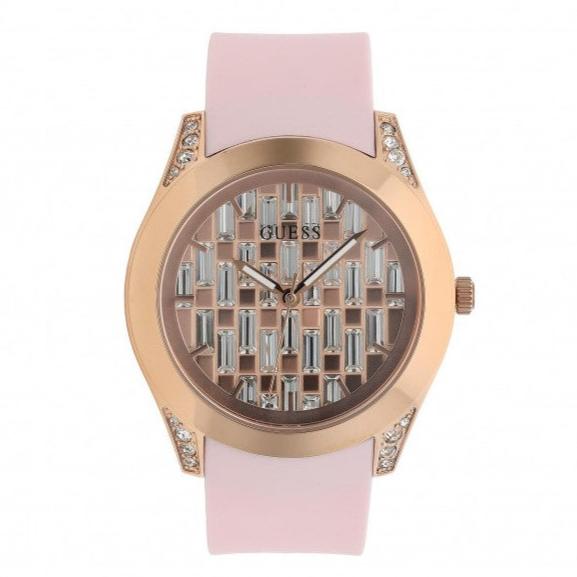 Guess Clarity Gold Dial Pink Silicone Strap Watch for Women - GW0109L2