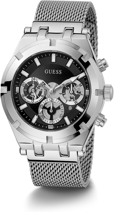 Guess Continental Quartz Black Dial Silver Mesh Strap Watch For Men - GW0582G1
