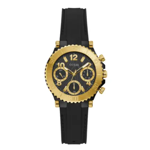 Guess Cosmic Multifunction Black Dial Black Silicone Strap Watch For Women - GW0466L1
