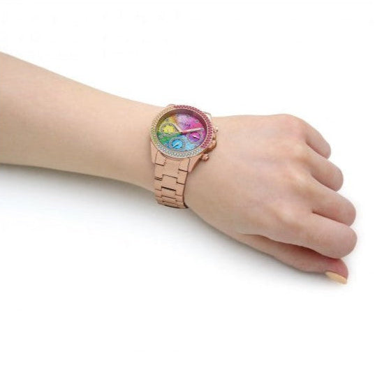 Guess Confetti Multifunction Multicolor Dial Rose Gold Steel Strap Watch For Women - GW0483L3