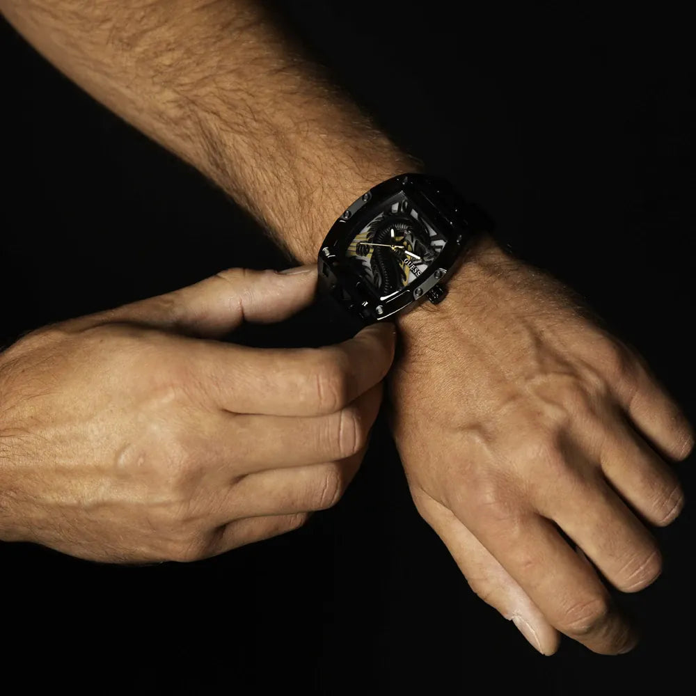 Guess Legend Analog Black Dial Black Rubber Strap Watch For Men - GW0648G1