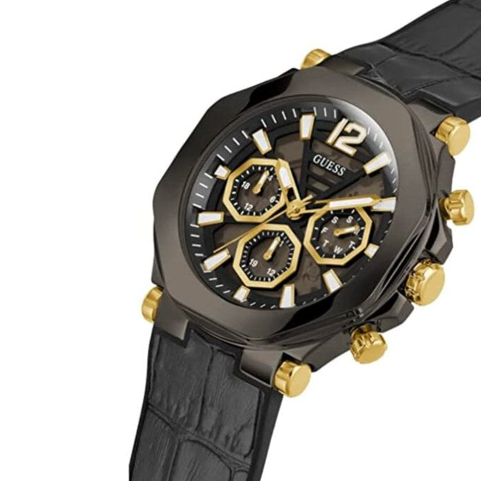 Guess Edge Chronograph Black Dial Black Leather Strap Watch For Men - GW0492G1