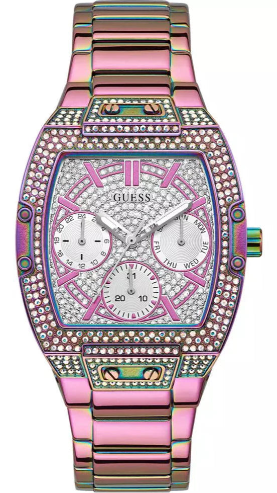 Guess Phoenix Chronograph Crystals Silver Dial Pink Steel Strap Watch For Women - GW0104L4
