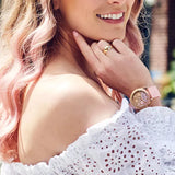 Guess Sparkling Chronograph Crystals Pink Dial Pink Silicone Strap Watch For Women - GW0032L4