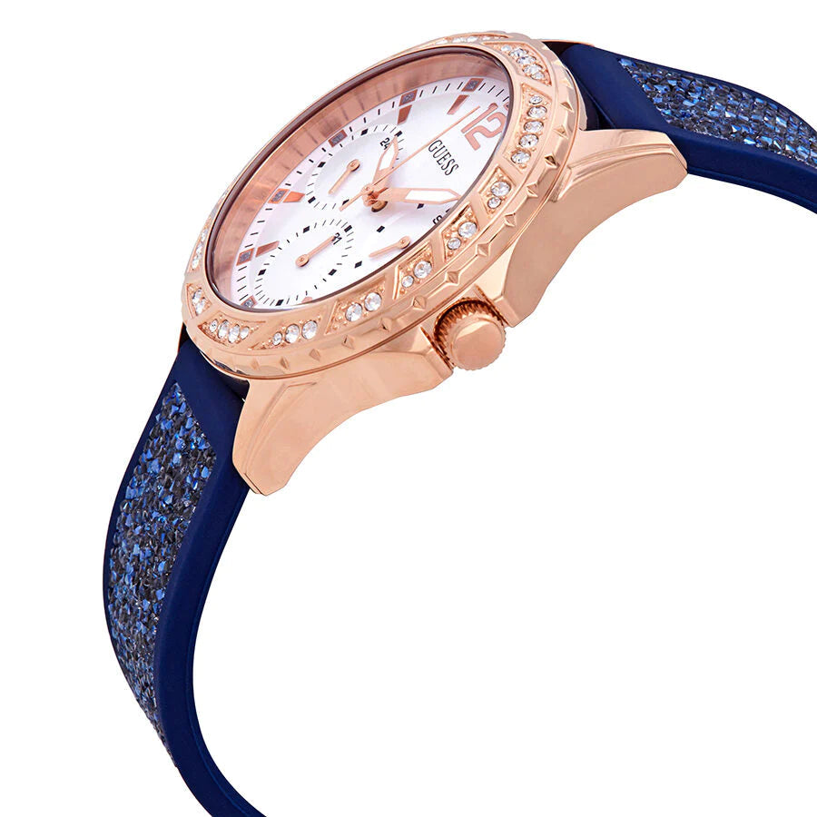Guess Swirl Analog Quartz White Dial Blue Rubber Strap Watch for Women - W1096L4