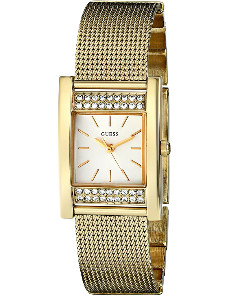Guess Nouveau Diamonds Gold Dial Gold Mesh Bracelet Watch for Women - W0127L2