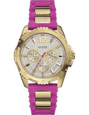 Guess Intrepid White Dial Two Tone Silicon Strap Watch For Women - W0325L3