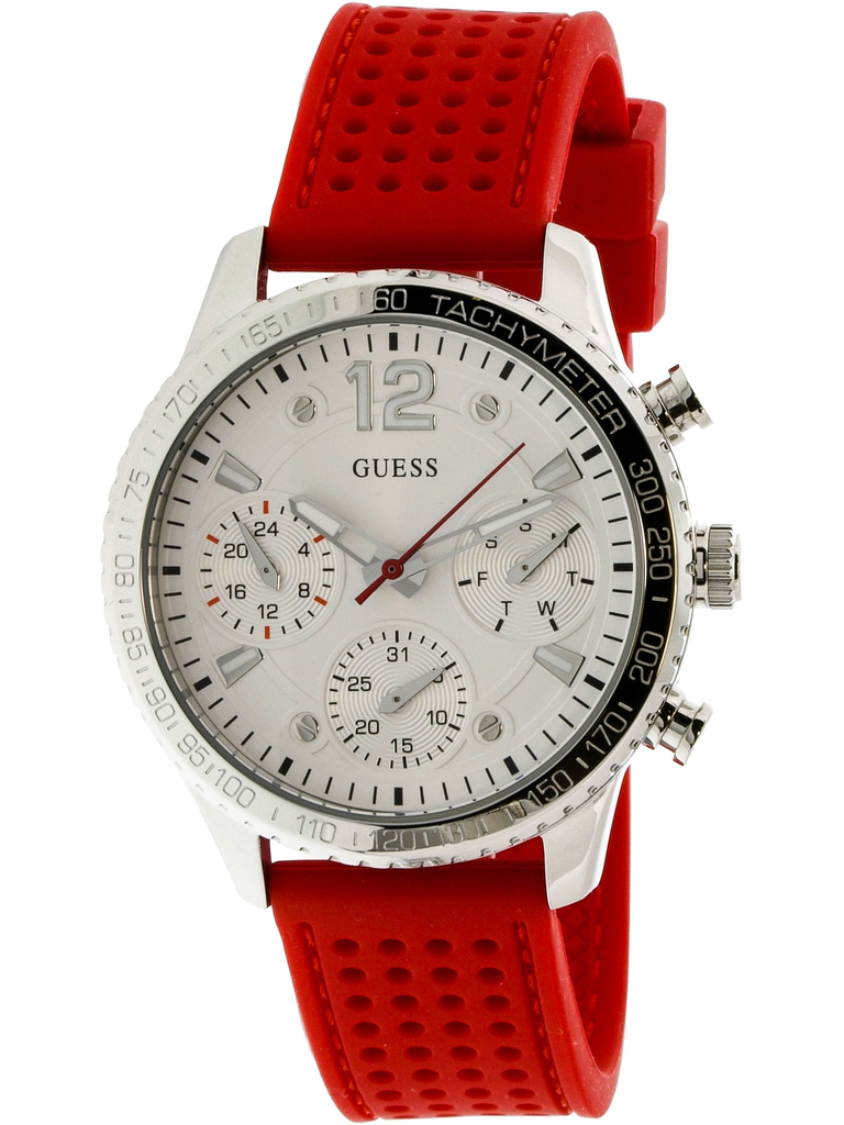 Guess Marina Chronograph Quartz White Dial Red Rubber Strap Watch for Women - W1025L2