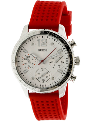 Guess Marina Chronograph Quartz White Dial Red Rubber Strap Watch for Women - W1025L2