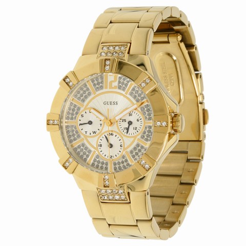 Guess Vista Diamonds Gold Dial Gold Steel Strap Watch for Women - W13573L1