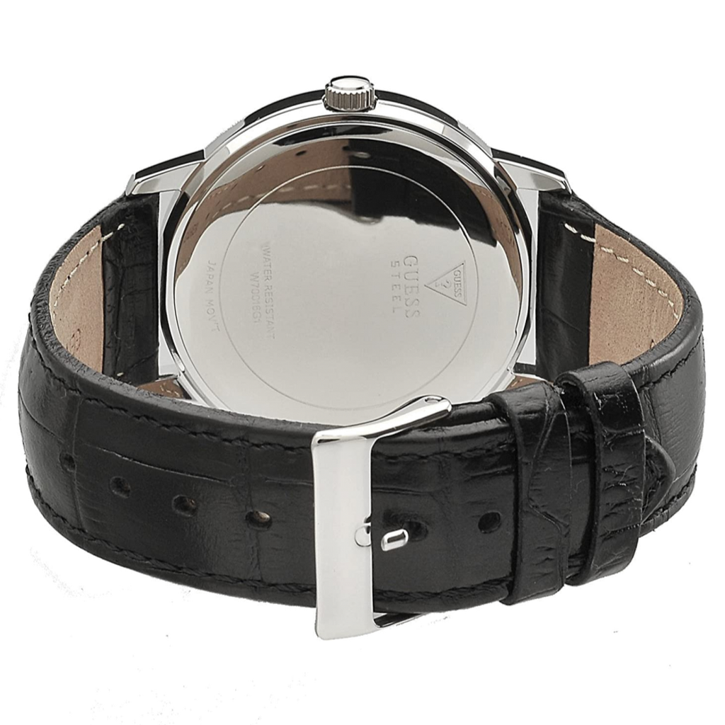 Guess Wafer Analog Black Dial Black Leather Strap Watch For Men - W70016G1