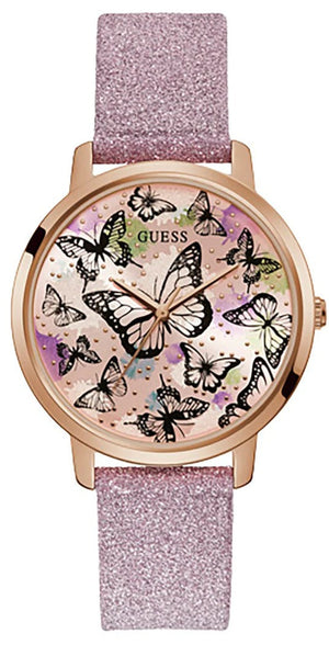 Guess Mariposa Pink Dial Pink Leather Strap Watch for Women - GW0008L2