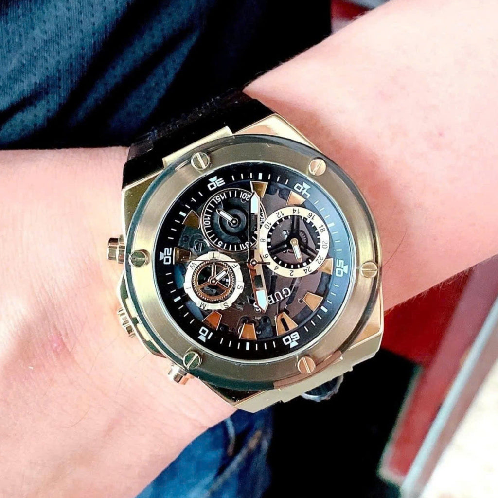 Guess Poseidon Chronograph Black Dial Black Silicone Strap Watch For Men - GW0425G1