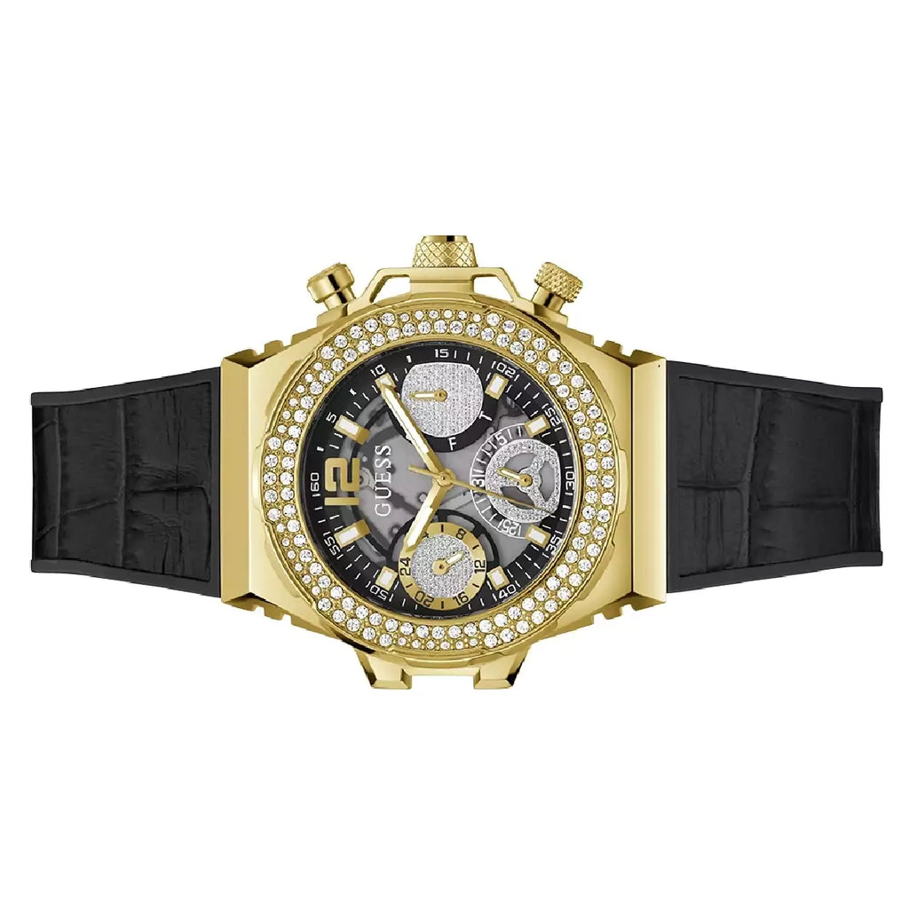 Guess Fusion Chronograph Black Dial Black Leather Strap Watch For Women - GW0553L4