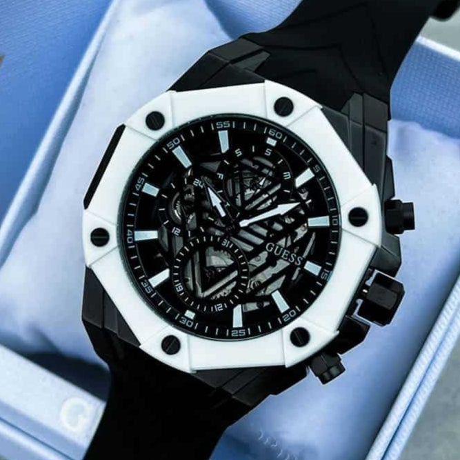 Guess Formula Chronograph Black Dial Black Silicone Strap Watch For Men - GW0579G1