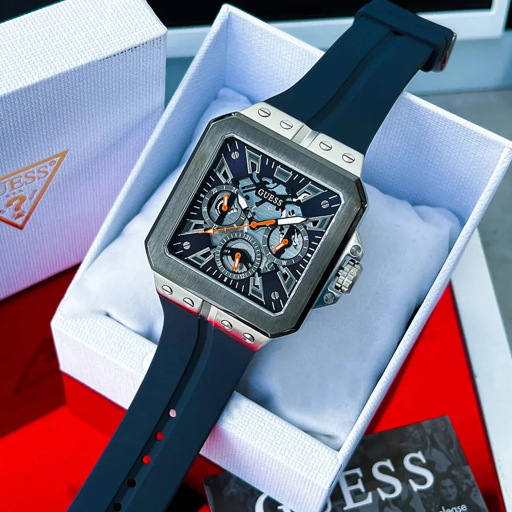 Guess Leo Chronograph Navy Blue Dial Blue Silicone Strap Watch For Men - GW0637G1