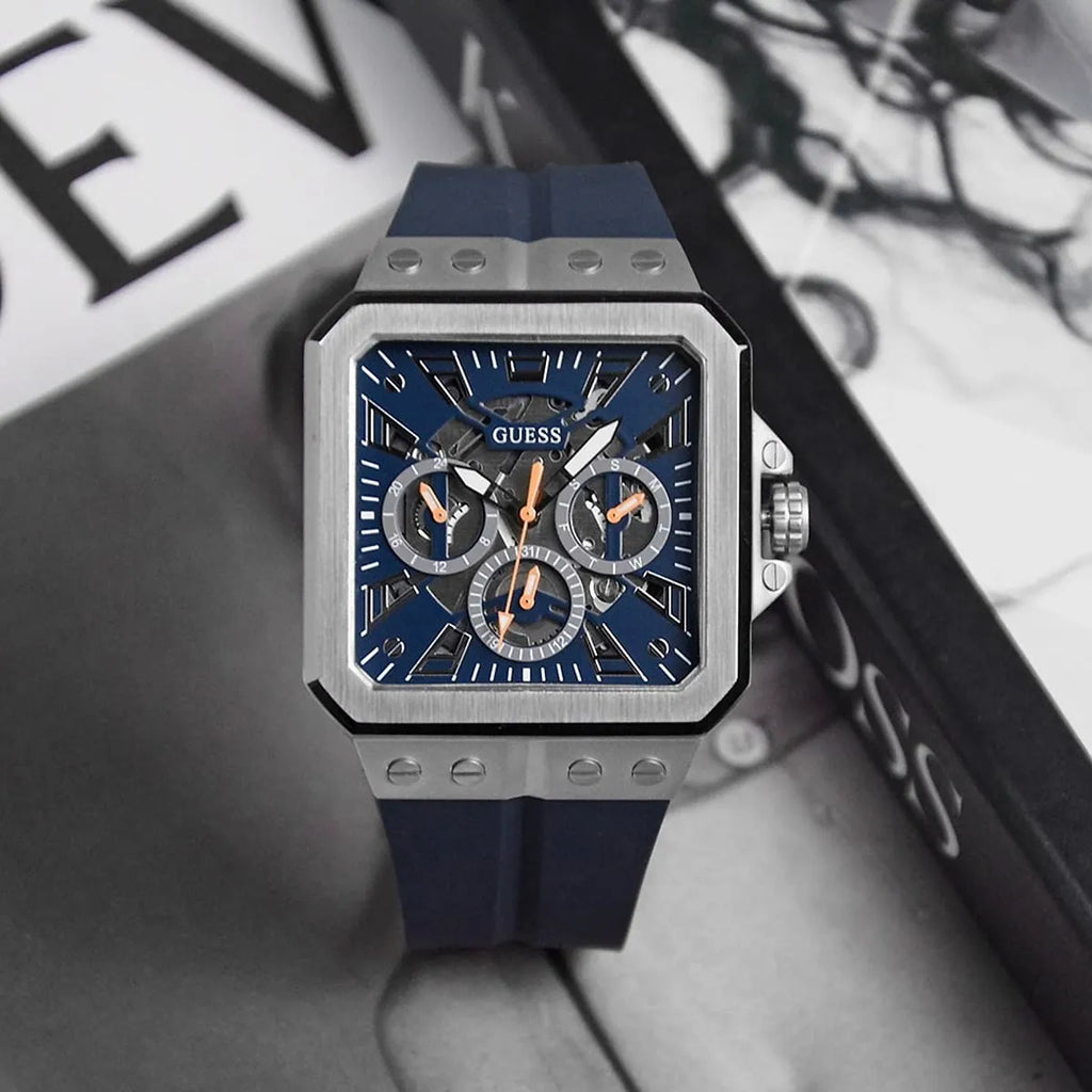 Guess Leo Chronograph Navy Blue Dial Blue Silicone Strap Watch For Men - GW0637G1