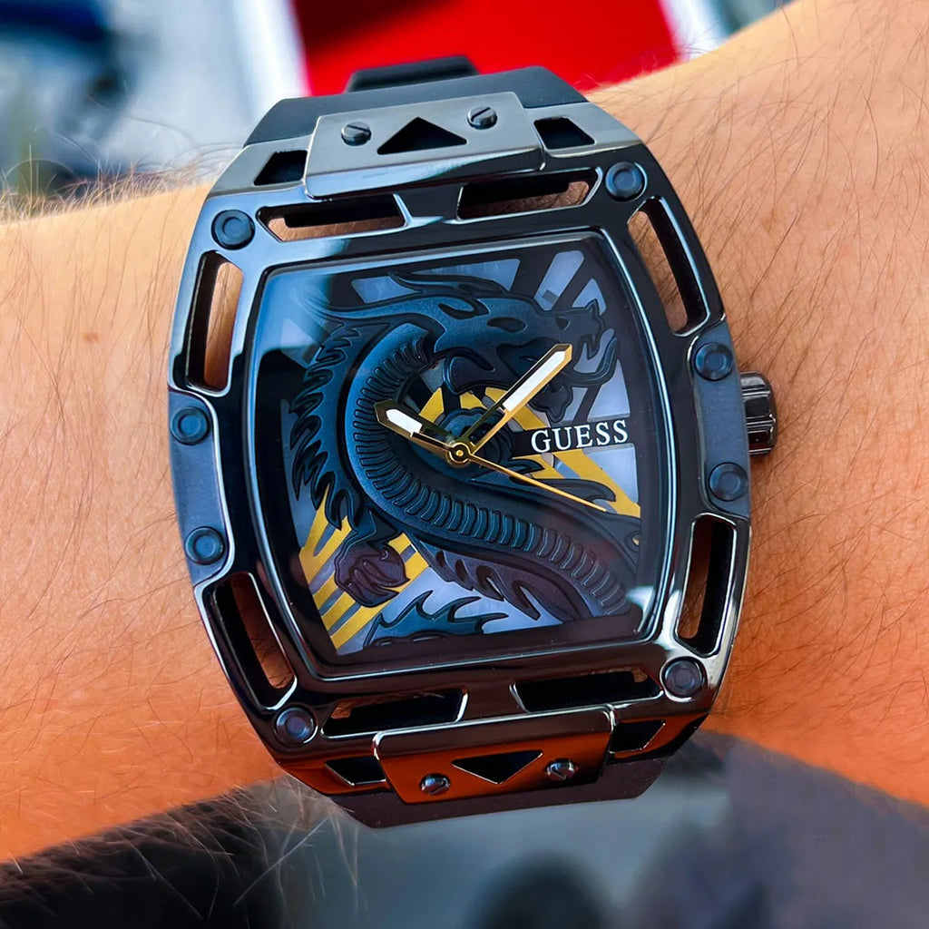 Guess Legend Analog Black Dial Black Rubber Strap Watch For Men - GW0648G1