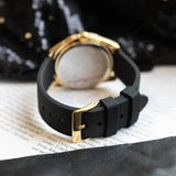 Guess Cubed Analog Gold Dial Black Silicone Strap Watch For Women - GW0665L1