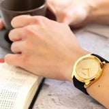 Guess Cubed Analog Gold Dial Black Silicone Strap Watch For Women - GW0665L1