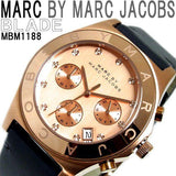 Marc Jacobs Blade Chronograph Rose Gold Dial Black Leather Strap Watch for Women - MBM1188