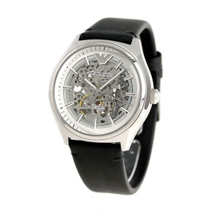 Emporio Armani Meccanico White Skeleton Dial Black Leather Strap Watch For Men - AR60003