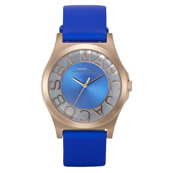 Marc Jacobs Henry Skeleton Blue Dial Blue Leather Strap Watch for Women - MBM1244