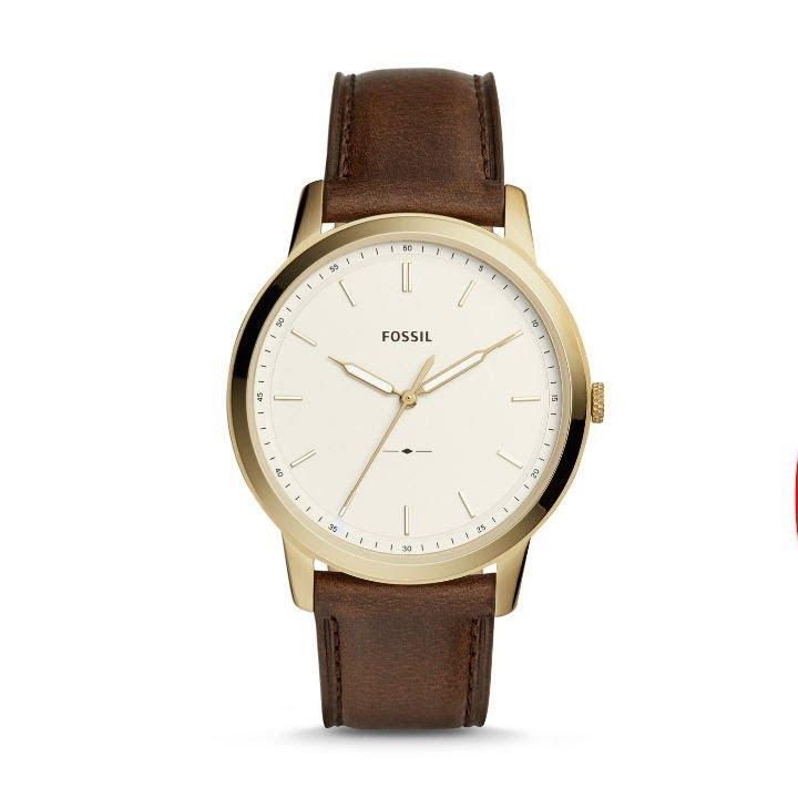 Fossil The Minimalist White Dial Brown Leather Strap Watch for Men - FS5397