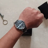 Armani Exchange Hampton Chronograph Black Dial Black Leather Strap Watch For Men - AX2101