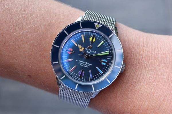 Breitling Superocean Heritage '57 Special Edition II Blue Dial Silver Mesh Bracelet Watch for Men - A103702A1C1A1