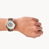Fossil Neutra Automatic Skeleton White Dial Brown Leather Strap Watch for Men - ME3184