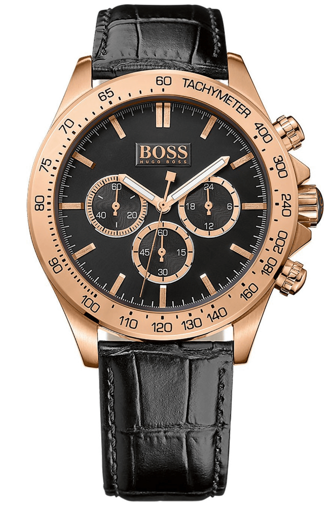 Hugo Boss Ikon Black Dial Black Leather Strap Watch for Men - 1513179