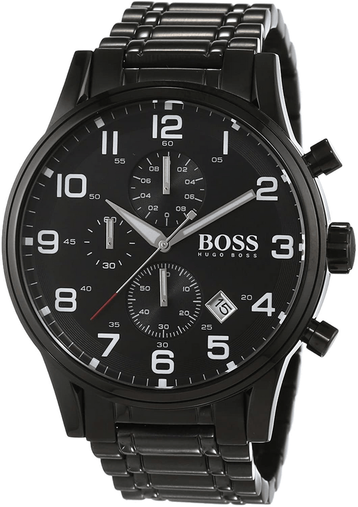 Hugo Boss Chronograph Black Dial Black Steel Strap Watch for Men - 1513180