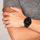 Hugo Boss Navigator Black Dial Black Leather Strap Watch for Men - 1513497