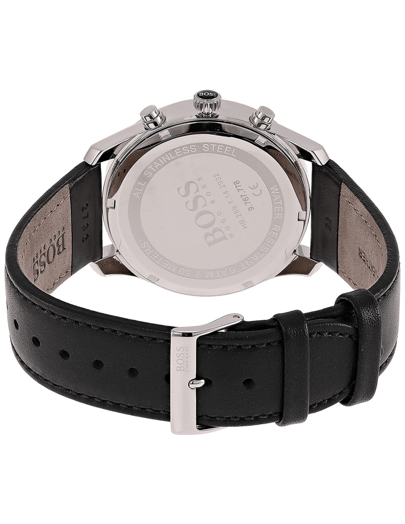 Hugo Boss Navigator Black Dial Black Leather Strap Watch for Men - 1513678