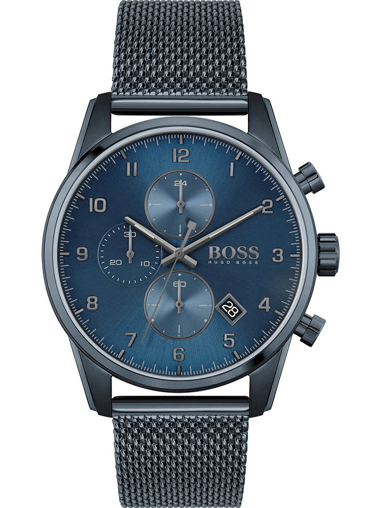 Hugo Boss Skymaster Chronograph Blue Dial Blue Mesh Bracelet Watch for Men - 1513836
