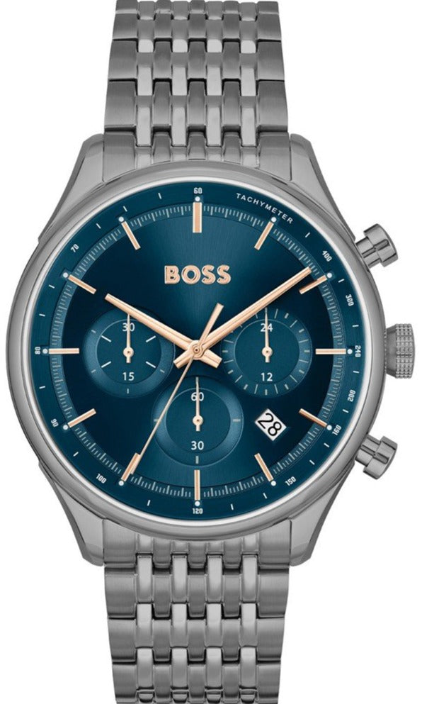 Hugo Boss Gregor Chronograph Blue Dial Grey Steel Strap Watch For Men - 1514083