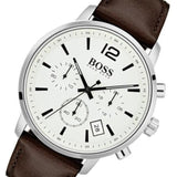 Hugo Boss Attitude White Dial Brown Leather Strap Watch for Men - 1513609