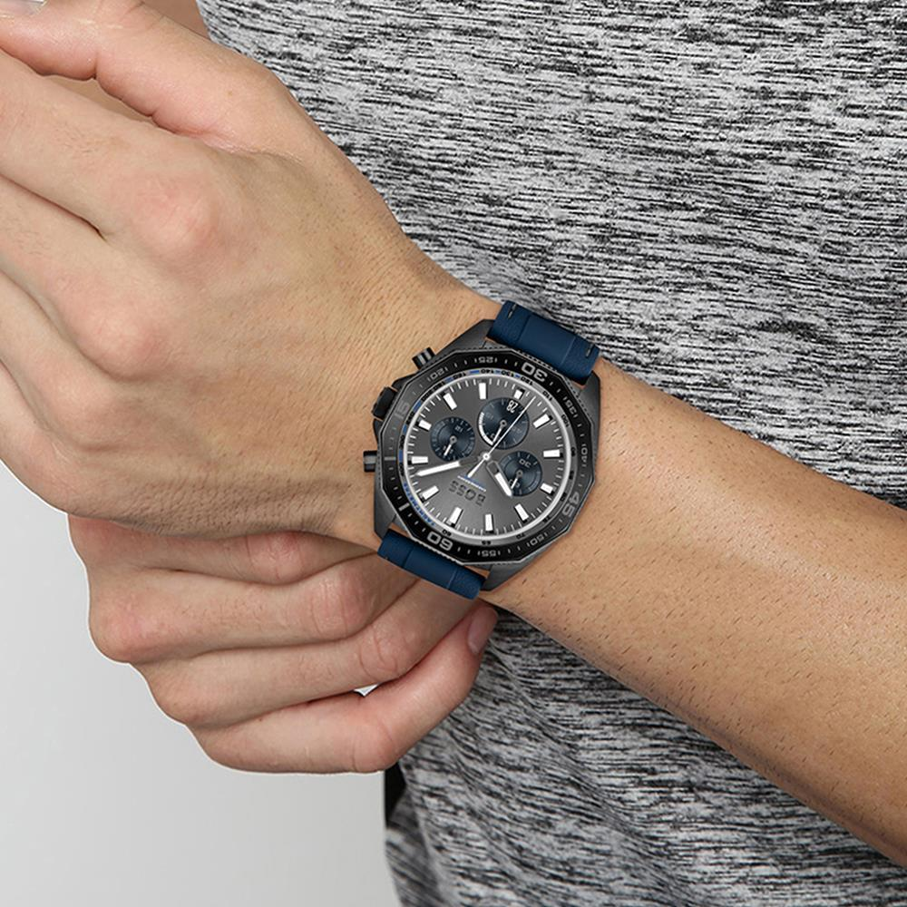 Hugo Boss Energy Chronograph Grey Dial Green Rubber Strap Watch For Men - 1513972