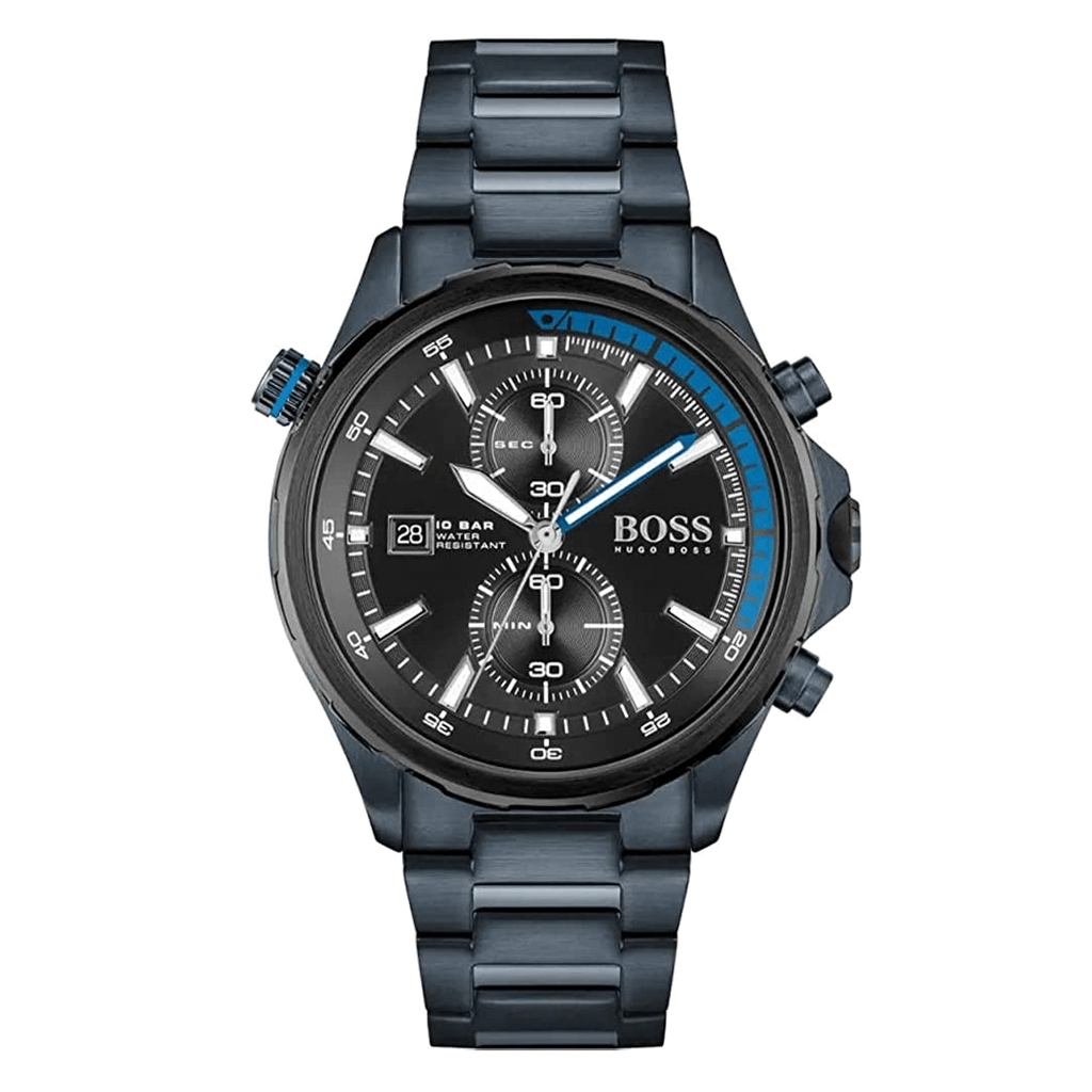 Hugo Boss Globetrotter Black Dial Black Steel Strap Watch for Men - 1513824