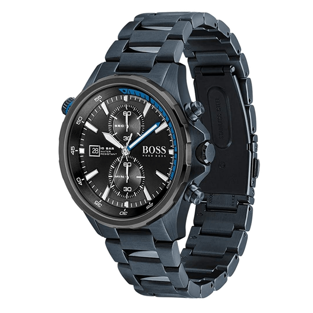 Hugo Boss Globetrotter Black Dial Black Steel Strap Watch for Men - 1513824