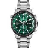 Hugo Boss Globetrotter Green Dial Silver Steel Strap Watch for Men - 1513930